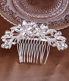 baratos -Pentes de cabelo Decoração de Cabelo Strass Liga Casamento coquetel Elegante Luxo Com Pedrarias Detalhes em Cristal Capacete Chapéu