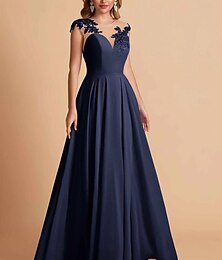 cheap -A-Line Evening Gown Elegant Dress Formal Wedding Guest Floor Length Sleeveless Jewel Neck Chiffon with Appliques 2024