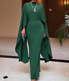 cheap -Mermaid / Trumpet Evening Gown Elegant Dress Formal Floor Length Sleeveless Jewel Neck Capes Chiffon with Ruched Slit 2024