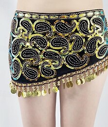 זול -ריקוד בטן חצאיות מטבעות זהב חרוזים שחבור בגדי ריקוד נשים הצגה הדרכה גבוה פוליאסטר