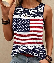 economico -Canotta Patriottica da Donna Top Flag USA Elegante Senza Maniche Collo a Giro Regular Top Quotidiani Blu Navy Estate