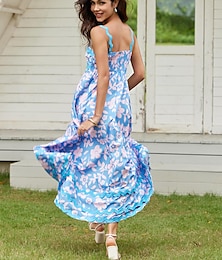 Χαμηλού Κόστους -Γυναικεία Φλοράλ Λεπτές Τιράντες Μακρύ φόρεμα Αμάνικο Καλοκαίρι