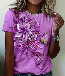 お買い得  -女性用 Tシャツ フラワー バタフライ プリント バケーション 週末 ファッション 半袖 ラウンドネック イエロー 夏