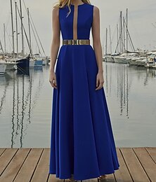 cheap -A-Line Evening Gown Elegant Dress Formal Floor Length Sleeveless Jewel Neck Taffeta with Ruched Pocket 2024
