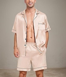 economico -Per uomo Pigiami Set pigiama Top e pantaloncini del pigiama 1 set Liscio Di tendenza Moda Classico Interni Giornaliero Da letto Poliestere Comfort Traspirante Morbido Bavero Manica corta Camicia