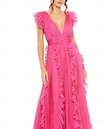 abordables -Robe Invité de Mariage A-Line Robe de Fête Soirée Prom Longueur de Sol Sans Manches Col en V Chiffon Dos en V avec Plis 2025
