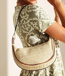 abordables -Femme Sac bandoulière Sac d'épaule Paille Durable Couleur unie Tissé Couleur naturelle Noir