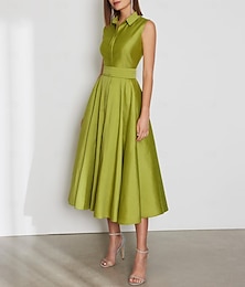 cheap -A-Line Cocktail Dresses Elegant Green Wedding Guest Dress Tea Length Sleeveless V Neck Taffeta with Ruched Pocket 2024