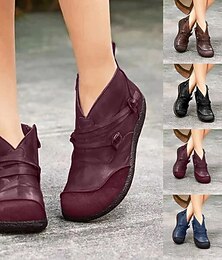 abordables -Mujer Botas Zapatos Confort Cremallera Tacón Bajo Dedo redondo Vintage Minimalismo PU Cremallera Negro Borgoña Azul