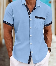 ieftine -Bărbați Cămașă cămașă de in Cămașă de vară Cămașă de plajă Alb Albastru piscină Trifoi Manșon scurt Simplu Guler Vară Primăvară Casual Zilnic Îmbrăcăminte