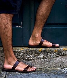 abordables -sandales à enfiler en similicuir marron pour hommes avec conception de sangle confortable - chaussures d'été décontractées pour la plage, l'extérieur et le quotidien