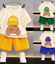 cheap -2 Pieces Toddler Boys T-shirt & Shorts Outfit Graphic Short Sleeve Set School Fashion Daily Summer Spring 3-7 Years