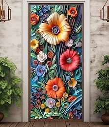 billige -3d floral dørdeksler veggmaleri dekor dør billedvev dør gardin dekorasjon bakteppe dør banner avtakbar for inngangsdør innendørs utendørs hjemme rom dekorasjon gårdshus dekor forsyninger