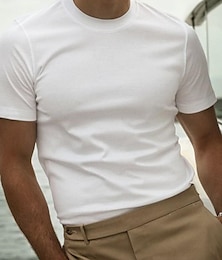 abordables -Homme T shirt Tee T-shirt Plein Col Ras du Cou Vacances Casual Quotidien Manches courtes Vêtement Tenue Mode Design basique