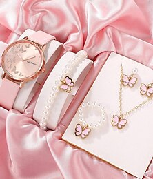 cheap -Women Quartz Watch Wristwatch With Jewelry Set Chronograph PU Leather Watch