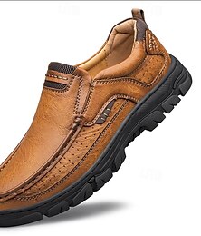 preiswerte -Herren Loafer & Slip On Retro Übergrössen Wanderschuhe Brautkleider schlicht Täglich Leder Komfortabel Stiefeletten / Stiefeletten Halbschuhe Dunkelrot Schwarz Gelb Frühling Herbst