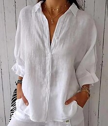 economico -Camicia Camicie di cotone e lino Abbottonare Blusa Per donna Nero Bianco Rosa Semplice Bottoni Streetwear Quotidiano Moda Colletto a Camicia Cotone Lino Vestibilità regolare S