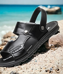 cheap -Men's Sandals Leather Sandals Plus Size Slingback Sandals Walking Beach Daily Cowhide PU Waterproof Breathable Wear Proof Loafer Dark Brown Black Summer