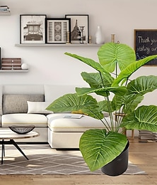 billiga -1 st 75 cm simulerad grön växt, konstgjord grön växt med 12 blad, vår- och sommardekoration, lämplig för hem, kontor, restaurangdekoration & layout sommar hem inredning