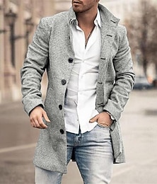 cheap -Men's Winter Coat Overcoat Trench Coat Outdoor Daily Wear Fall & Winter Polyester Outerwear Clothing Apparel Fashion Streetwear Geometric Lapel Single Breasted