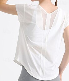 billige -Dame Rund hals Yoga Top Net Helfarve Hvid Blå Yoga Fitness Løb T-shirt Toppe Kortærmet Sport Sportstøj Åndbart Hurtigtørrende Letvægt Elastisk Løstsiddende