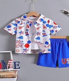 preiswerte -2 Stück Kinder Jungen T-Shirt &Shorts Outfit Flagge Unabhängigkeitstag Kurzarm Set Outdoor Mode Alltag Sommer Frühling 3-7 Jahre rot