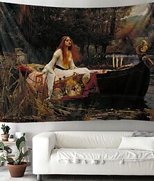 abordables -La dama de Shalott vintage colgante tapiz arte de la pared gran tapiz mural decoración fotografía telón de fondo manta cortina hogar dormitorio sala decoración