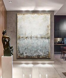 preiswerte -minimalistisches abstraktes Berggemälde, handgemalt, extragroßes Landschaftsfoliengemälde, Wandkunst, grau-goldenes Leinwandgemälde auf Leinwand, große Wandkunst, abstraktes Gemälde für Wohnzimmer