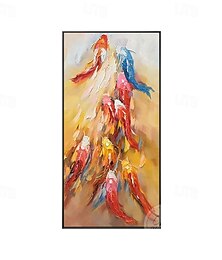 billiga -fancy 9 koi fiskolja målning handgjord guld abstrakt väggkonstmålning handmålad fengshui oljemålning orange blå röd fisk målning handgjord tung textur palettkniv akrylmålning för inredning
