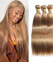 levne -#27 medově blond lidské vlasy prodlužování remy vlasová vazba předbarvená brazilská #27 rovné svazky tkaní vlasů 3ks
