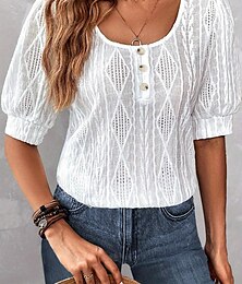 economico -camicetta da donna camicetta elegante top casual bottoni manica corta top regolari girocollo quotidiano bianco rosa blu marrone estate