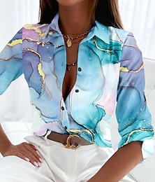abordables -Mujer Camisa Blusa Graphic Abstracto Botón Estampado Casual Elegante Moda Diario Manga Larga Cuello Camisero Rosa Otoño invierno