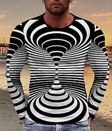 cheap -Men's T shirt Tee Geometric Spiral Stripe Crew Neck Clothing Apparel 3D Print Party Street Long Sleeve Fashion Exaggerated Designer