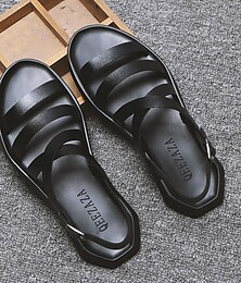 abordables -sandales minimalistes noires en similicuir pour hommes - conception élégante à lanières croisées avec fermeture à boucle pour une tenue décontractée d'été