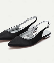 זול -בגדי ריקוד נשים נעלי חתונה מידות גדולות נעלי כלה שטוח עקב קלע בוהן מחודדת מִעוּטָנוּת סטן אבזם שחור לבן קריסטל
