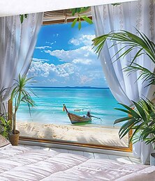 billiga -fönster hav båt hängande gobeläng väggkonst stor gobeläng väggmålning dekor fotografi bakgrund filt gardin hem sovrum vardagsrum dekoration