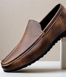 abordables -Hombre Zapatos de taco bajo y Slip-On Mocasines de Confort Mocasines Cuero Cómodo Antideslizante Mocasín Negro Marrón
