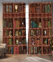 cheap -Vintage Bookshelf Blackout Curtains Door Insulation Outdoor Balcony Rest Living Room Home Decoration 2-piece Set of 3d Digital Printing Perforated