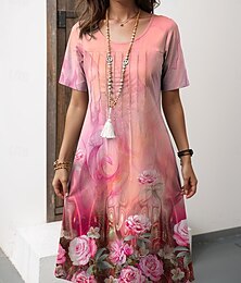cheap -Women's Floral Print V Neck Mini Dress Short Sleeve Summer