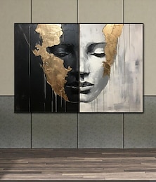 billige -håndmalet abstrakt pige ansigter malerier på lærred sort hvid maleri figurativt kunstværk guld mennesker maler minimalistisk vægkunst til boligindretning strakt ramme klar til at hænge