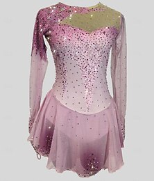 preiswerte -Eiskunstlaufkleid Damen Mädchen Eislaufen Kleider Rosa Patchwork Daumenloch Gitter Spandex elastisch Ausbildung Praxis Professionell Eiskunstlaufkleidung warm Kristalle Langarm Eislaufen Eiskundstlauf