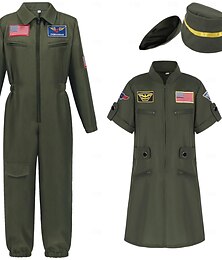 billiga -Top Gun Pilot Cosplay-kostym Kläder Kostym Pojkar Flickor Film-cosplay Cosplay Grön Maskerad Fest Trikot / Onesie Klänning Hatt