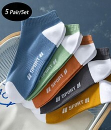 זול -בגדי ריקוד גברים 5 מארז רב חבילות גרביים גרבי קרסול גרביים בחיתוך נמוך קשת צבע קולור בלוק ספורט וחוץ יומי חופשה בסיסי בינוני אביב סתיו אופנתי יום יומי