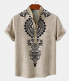 economico -Per uomo camicia di lino Camicia Henley camicie retrò Camicia d'epoca Camicia etnica Etnico Da mare Giornaliero Verde Cachi Beige Manica corta Alla coreana Estate Primavera Abbigliamento Stampa