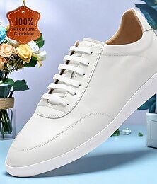 olcso -Férfi Tornacipők Fehér cipők Prémium bőr Kényelmes Csúszásmentes Fűzős Fehér