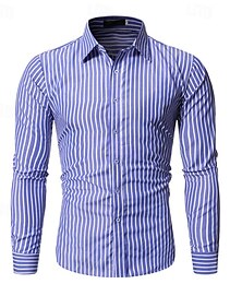 cheap -Men's Shirt Button Up Shirt Casual Shirt Summer Shirt Beach Shirt White Red Blue Gray Long Sleeve Stripes Lapel Hawaiian Holiday Button-Down Clothing Apparel Fashion Casual Comfortable