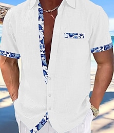 billige -Herre Skjorte linned skjorte Button Up skjorte Sommer skjorte Strandtrøje Sort Hvid Lyserød Kortærmet Vanlig Krave Sommer Forår Afslappet Daglig Tøj