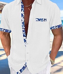 abordables -Homme Chemise Chemise Lin Chemise boutonnée Chemisette Chemise d'été Chemise de plage Noir Blanche Rose Claire Manche Courte Plein Col Eté Printemps Casual du quotidien Vêtement Tenue