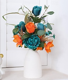 billiga -konstgjord pion- och hortensiabukett, realistiskt konstgjordt blomsterarrangemang för hem, kontor, bröllop och evenemangsdekorationer, naturtrogen silkesblommig mittpunkt