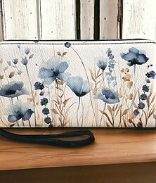 baratos -Mulheres Carteira Porta Moedas Couro PU Compras Diário Feriado Ziper Grande Capacidade Durável Flor Folhas Branco Azul